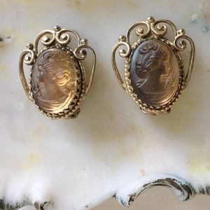 Vintage Signed Whiting and Davis Rhinestone and Gold Tone Clip-on Earrings